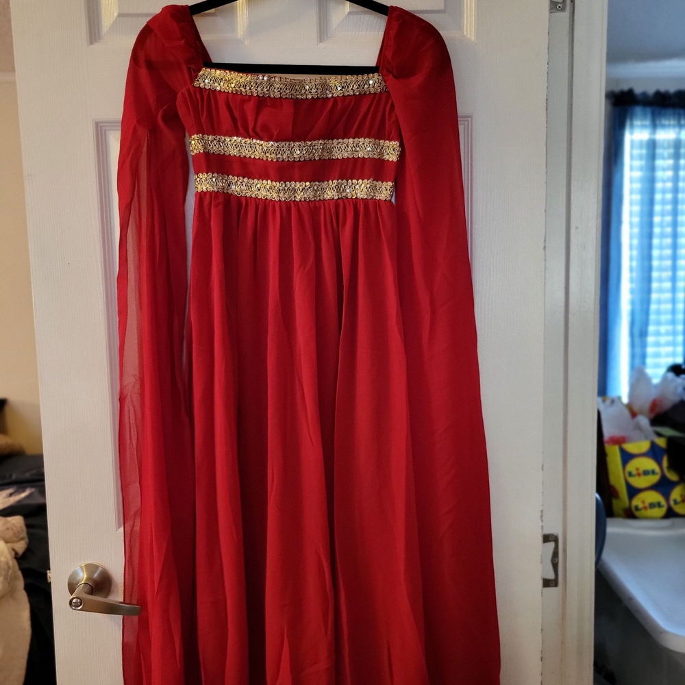 Girls Red Dress with Gold Accents